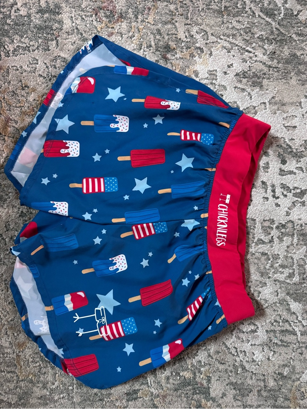 Chicknlegs men’s 4 inch  Blue Patriotic Popsicle Athletic Shorts